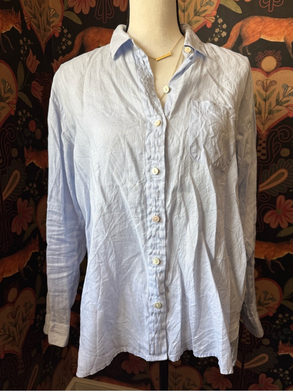J Jill Love Linen Long Sleeve Shirt Blouse Light Blue Size S